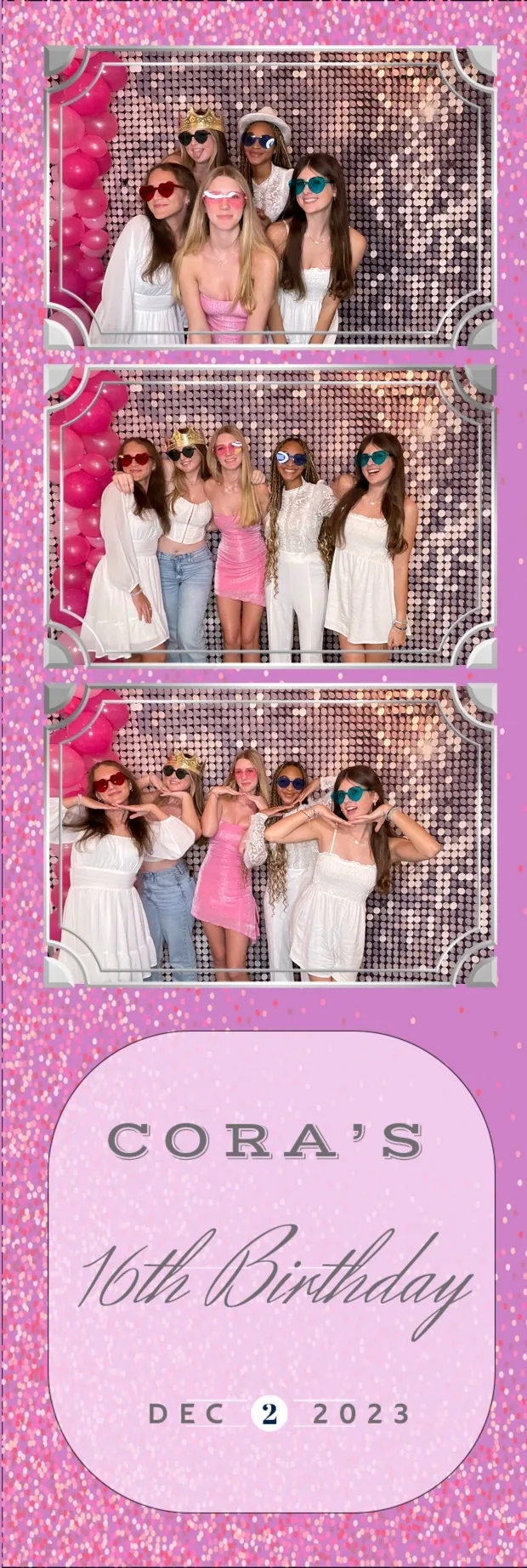 Selfie station photo strip from Cora's 16th birthday party
