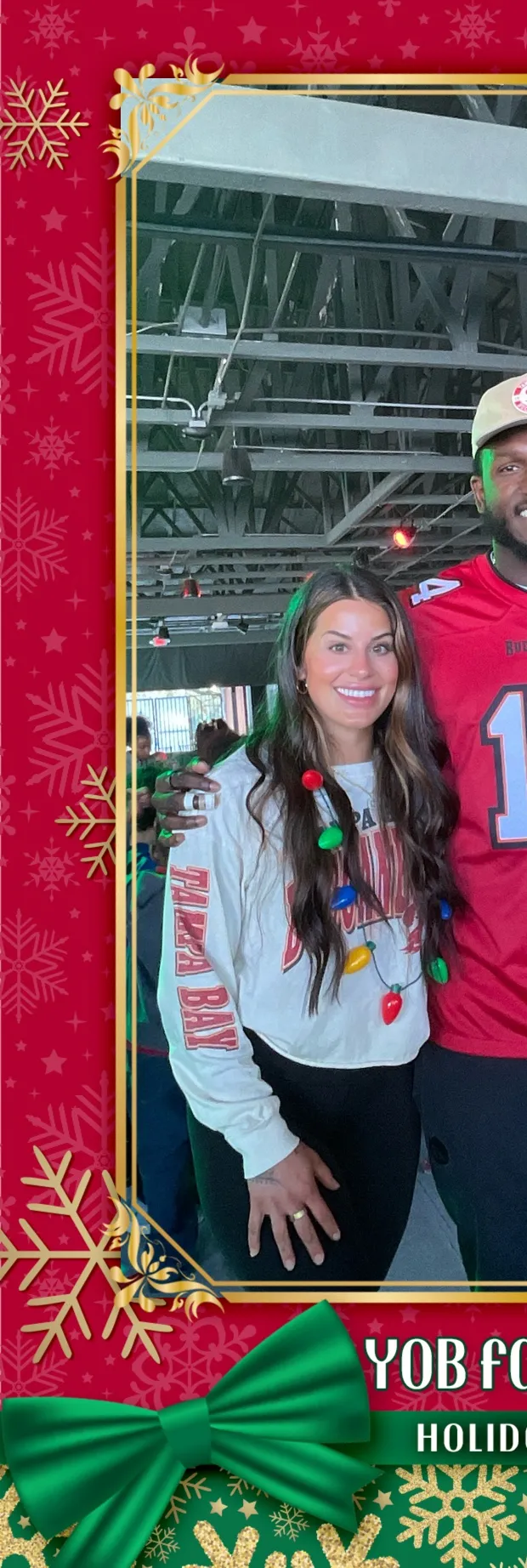 Selfie station photo strip from the YOB Family Foundation Holiday Celebration with Buccaneers player Chris Godwin